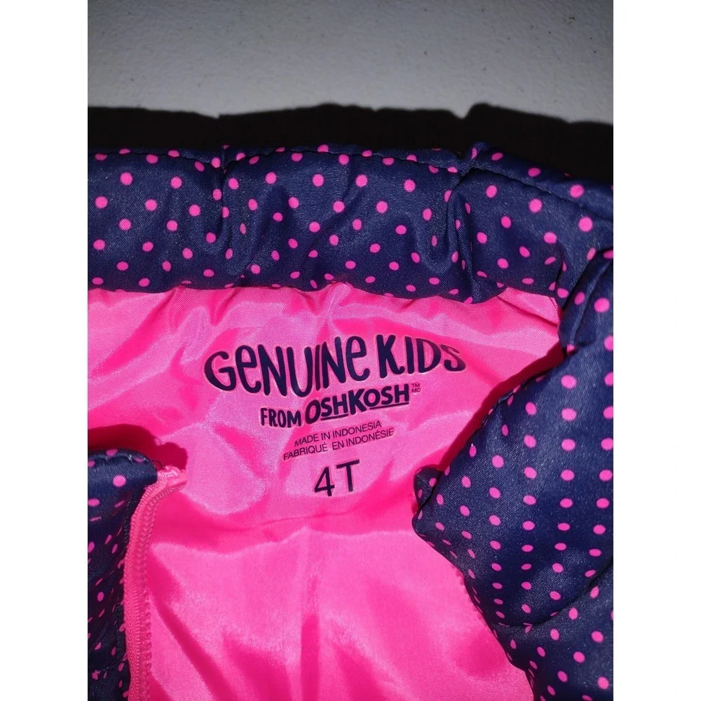 Genuine Kids‎ OshKosh Girls Navy Pink Polka Dot Puffer Vest 4T Full Zip Quilted